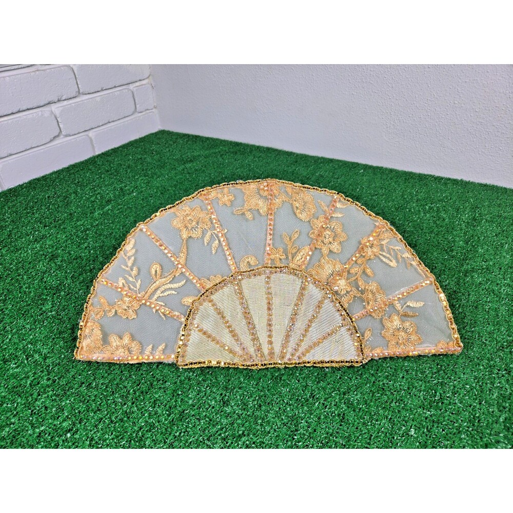 Handmade Gold Lace Decorative Hand Fan 100% New Artisan Craft Made in USA, Fan